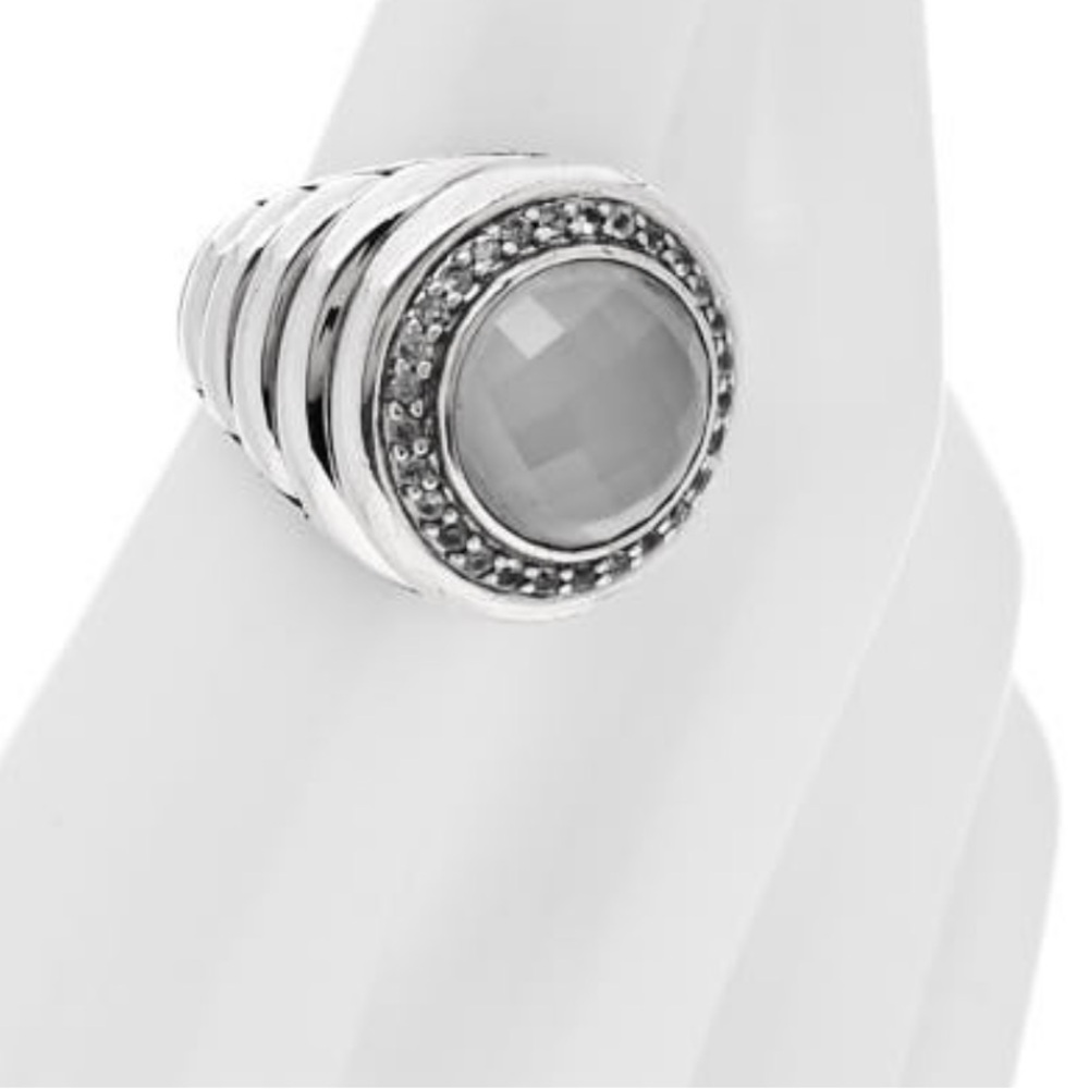John Hardy Sterling Silver Grey Quartz White Sapphire Batu Bedeg Ring